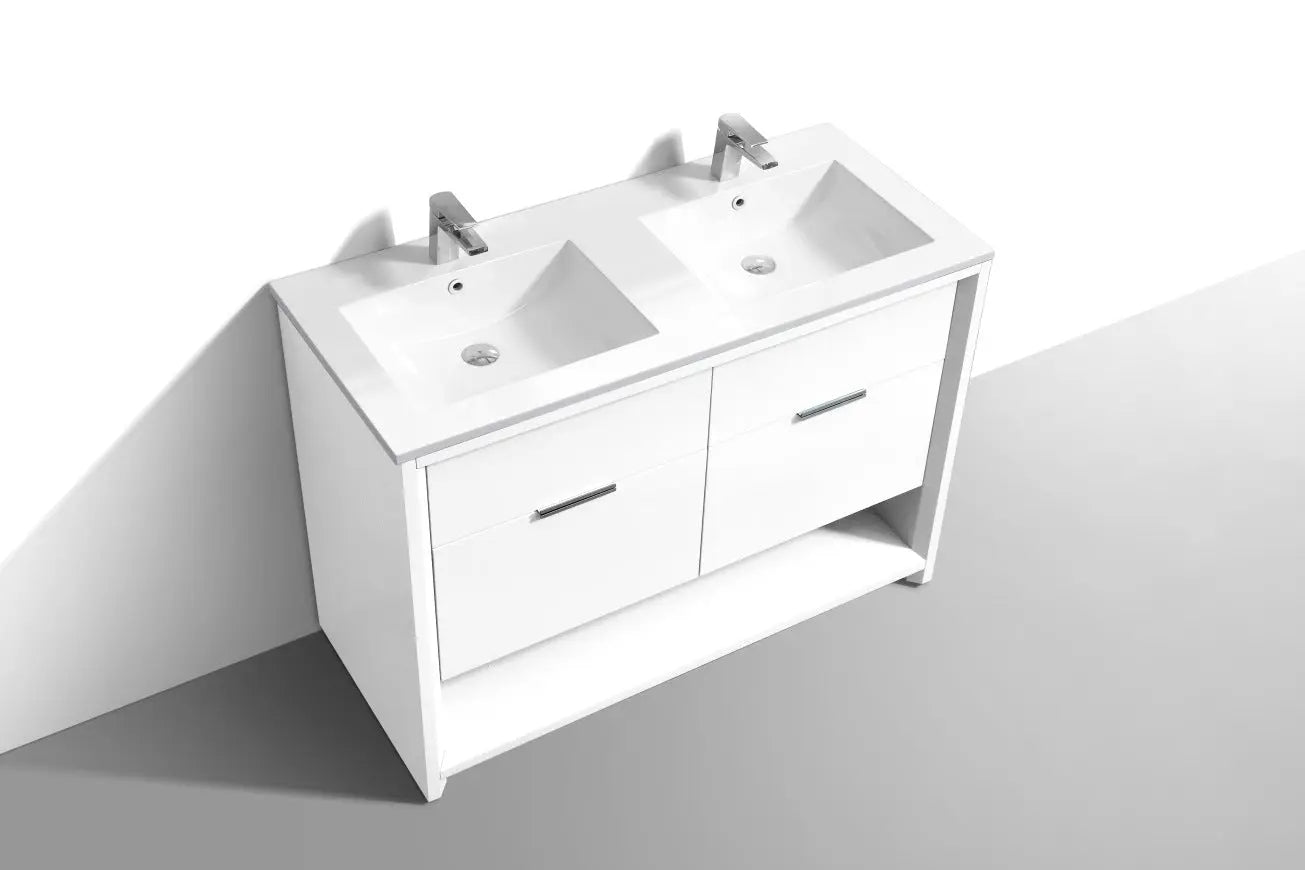 Kube Bath Nudo 48″ Double Sink Modern Bathroom Vanity in High Gloss White Finish - Plumbing Market