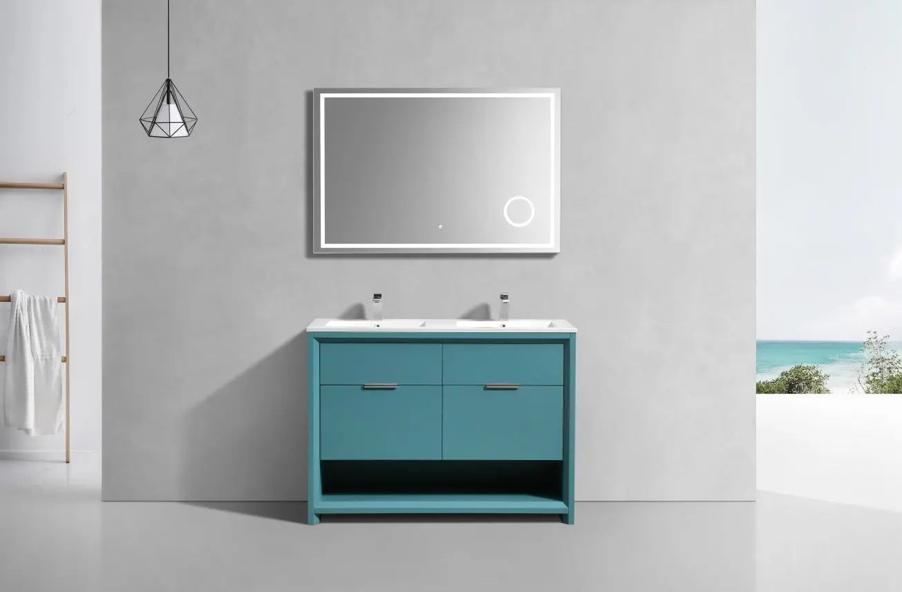Kube Bath Nudo 48″ Double Sink Modern Bathroom Vanity in Teal Green Finish - Plumbing Market