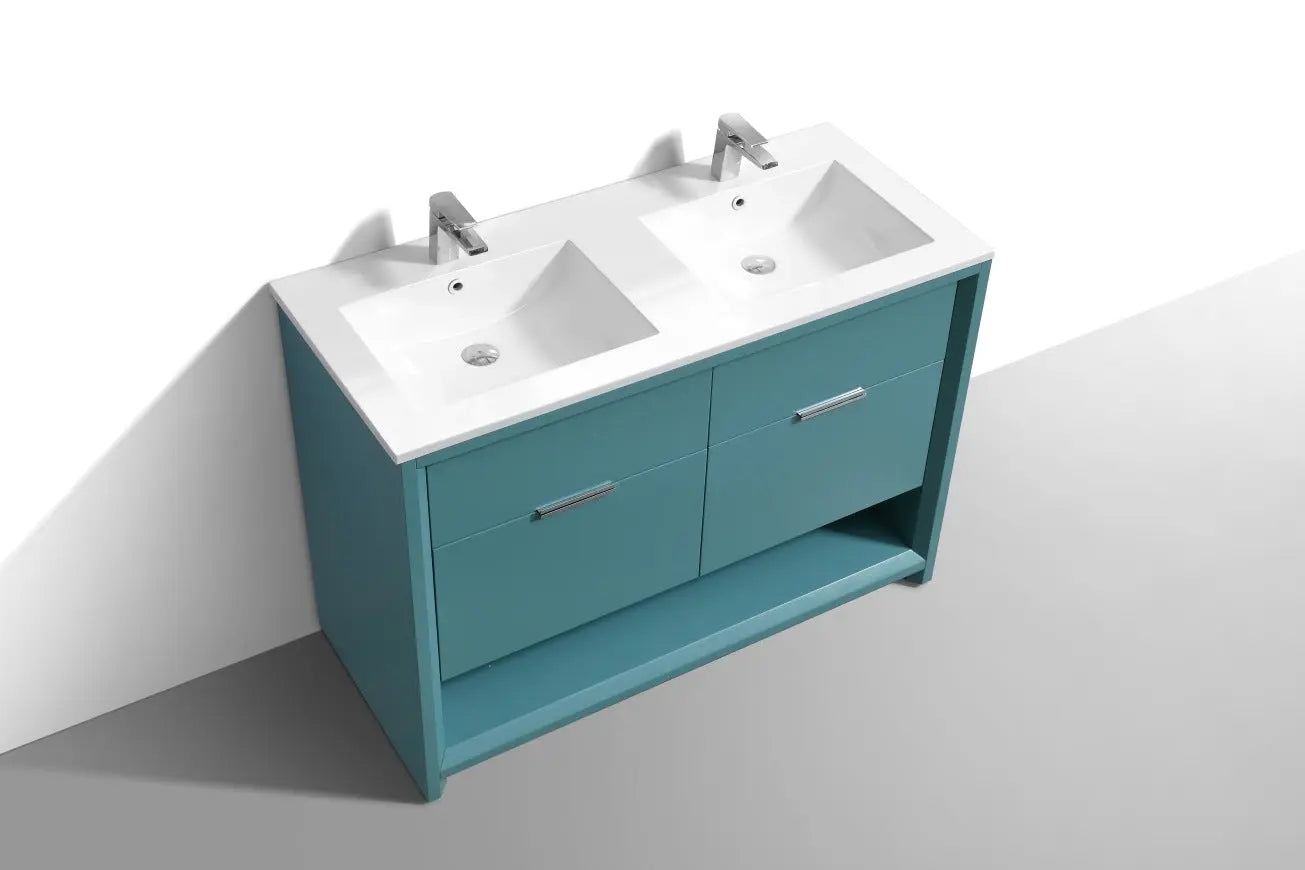Kube Bath Nudo 48″ Double Sink Modern Bathroom Vanity in Teal Green Finish - Plumbing Market