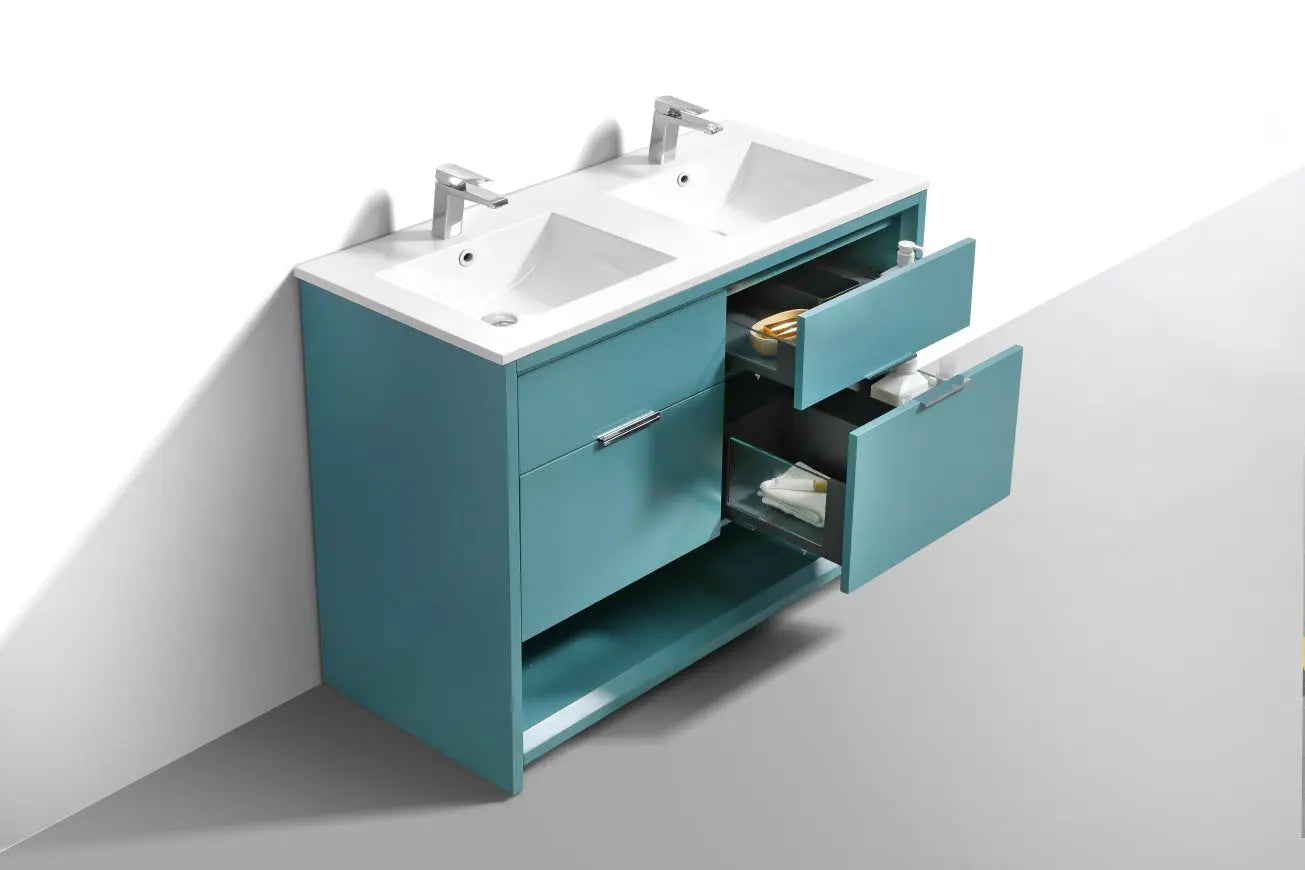 Kube Bath Nudo 48″ Double Sink Modern Bathroom Vanity in Teal Green Finish - Plumbing Market