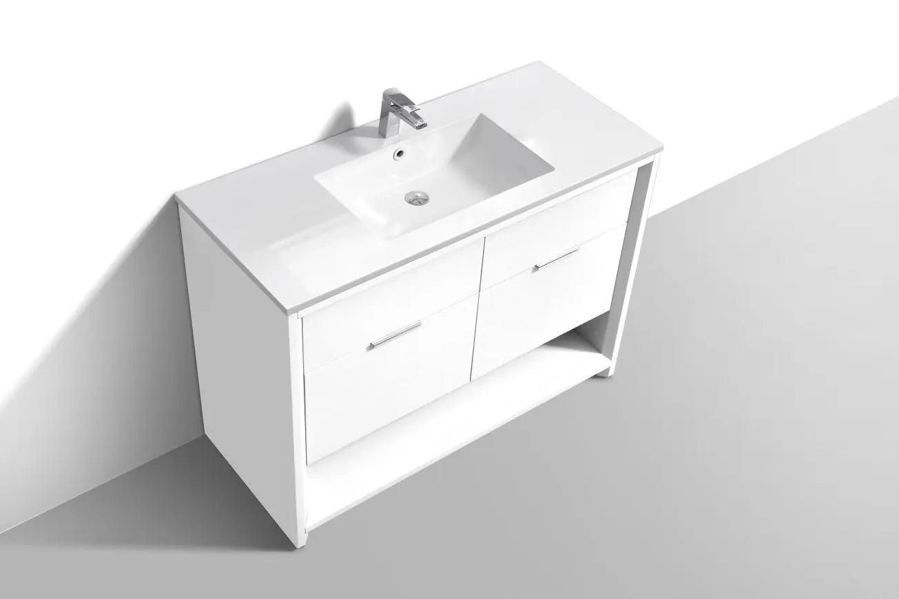 Kube Bath Nudo 48″ Single Sink Modern Bathroom Vanity in High Gloss White Finish - Plumbing Market