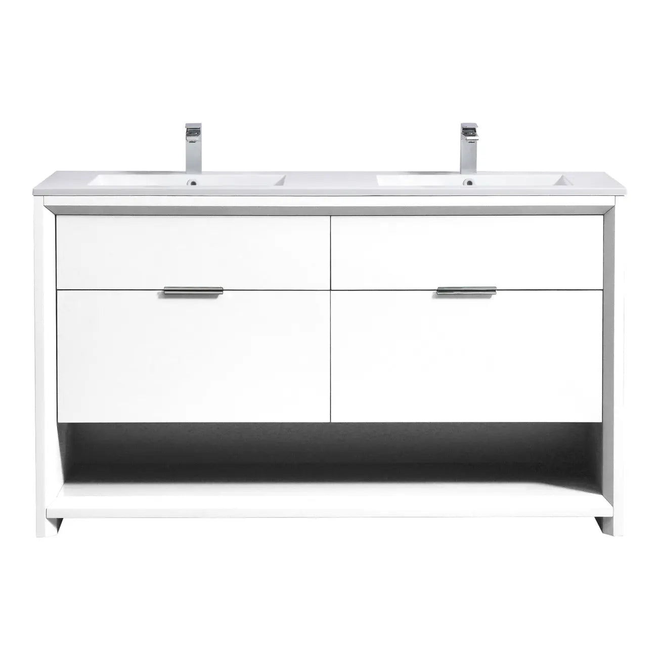 Kube Bath Nudo 60″ Double Sink Modern Bathroom Vanity in High Gloss White Finish - Plumbing Market