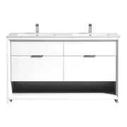 Kube Bath Nudo 60″ Double Sink Modern Bathroom Vanity in High Gloss White Finish - Plumbing Market