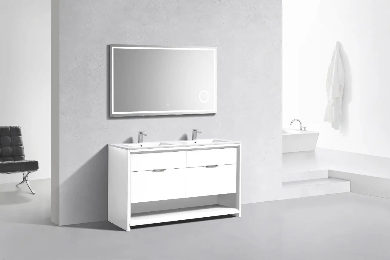 Kube Bath Nudo 60″ Double Sink Modern Bathroom Vanity in High Gloss White Finish - Plumbing Market