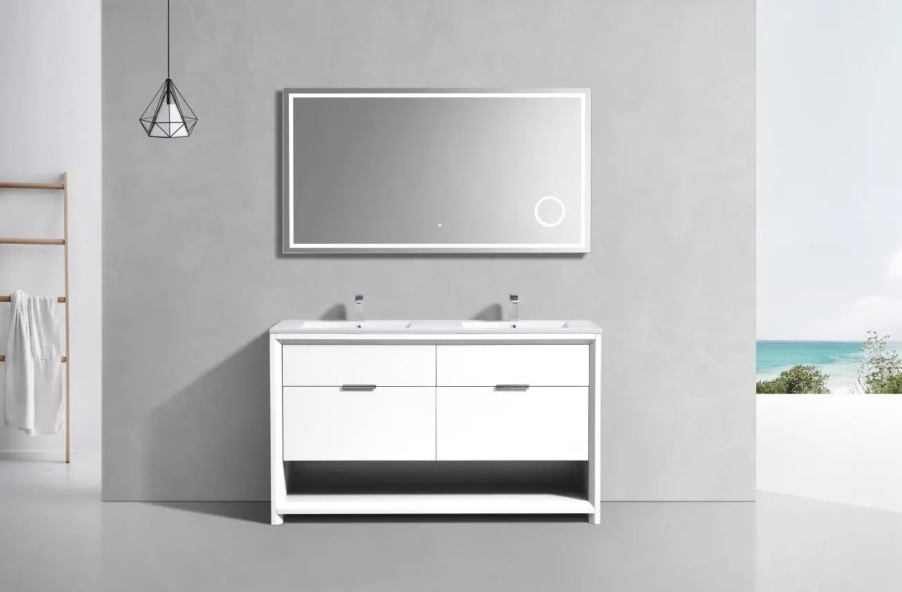 Kube Bath Nudo 60″ Double Sink Modern Bathroom Vanity in High Gloss White Finish - Plumbing Market