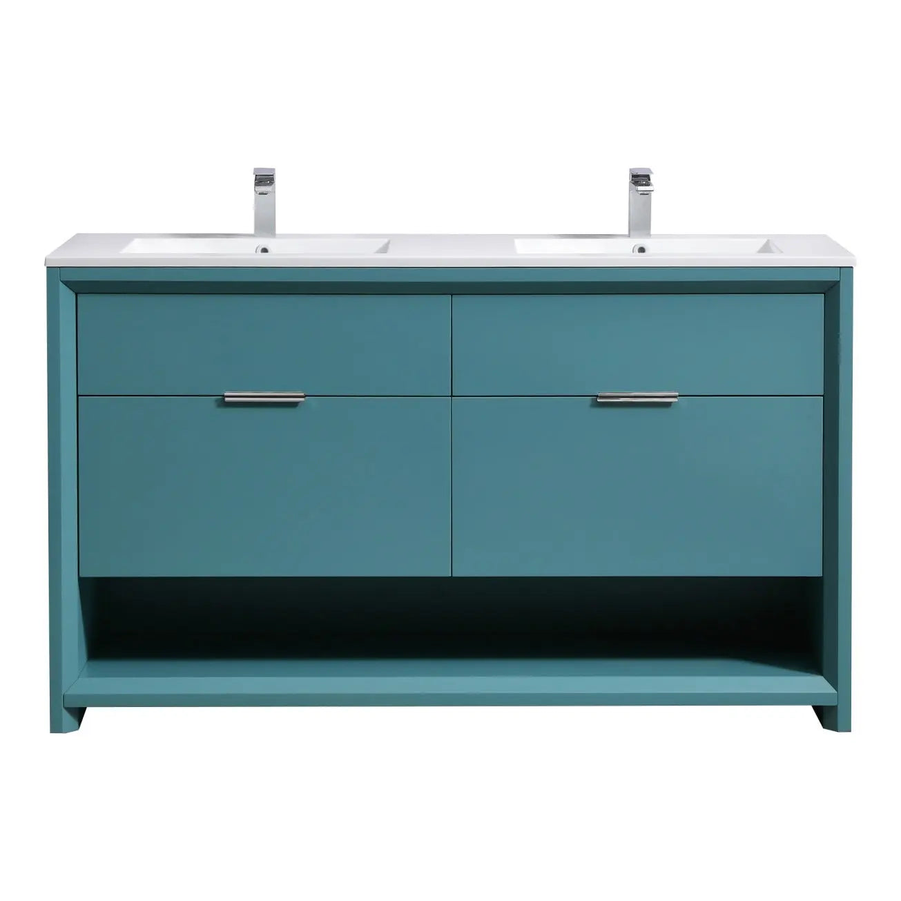 Kube Bath Nudo 60″ Double Sink Modern Bathroom Vanity in Teal Green Finish - Plumbing Market