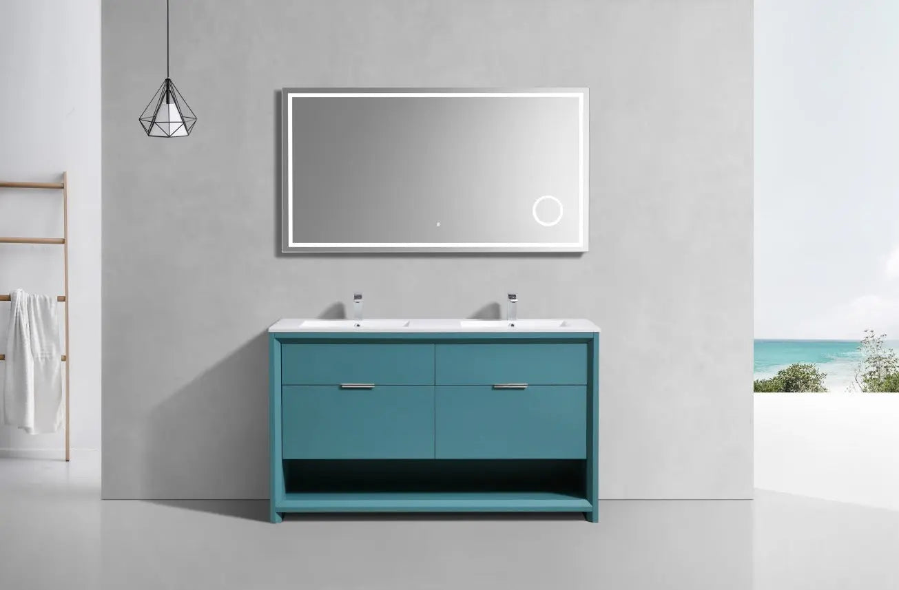 Kube Bath Nudo 60″ Double Sink Modern Bathroom Vanity in Teal Green Finish - Plumbing Market