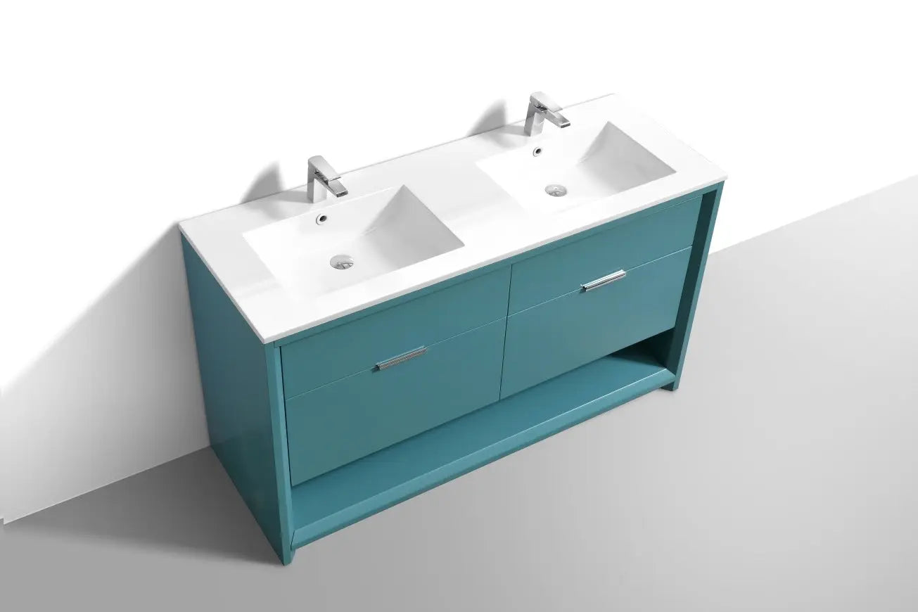 Kube Bath Nudo 60″ Double Sink Modern Bathroom Vanity in Teal Green Finish - Plumbing Market