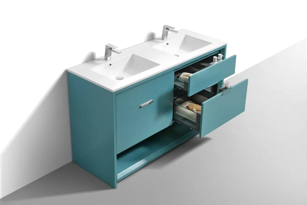 Kube Bath Nudo 60″ Double Sink Modern Bathroom Vanity in Teal Green Finish - Plumbing Market