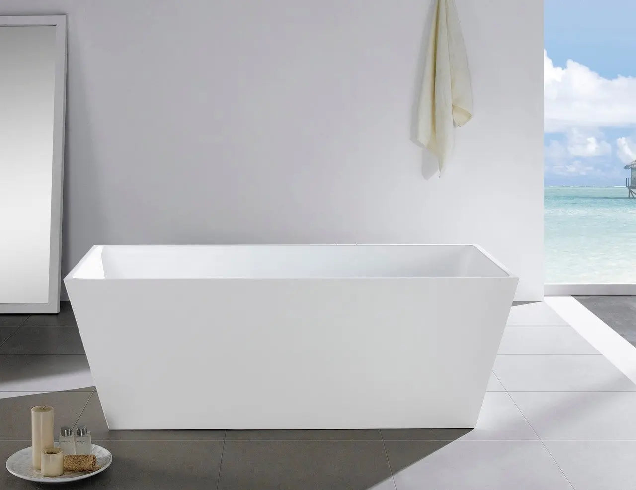 Kube Bath Squadra 63 Inch Free Standing Bathtub - White - Plumbing Market