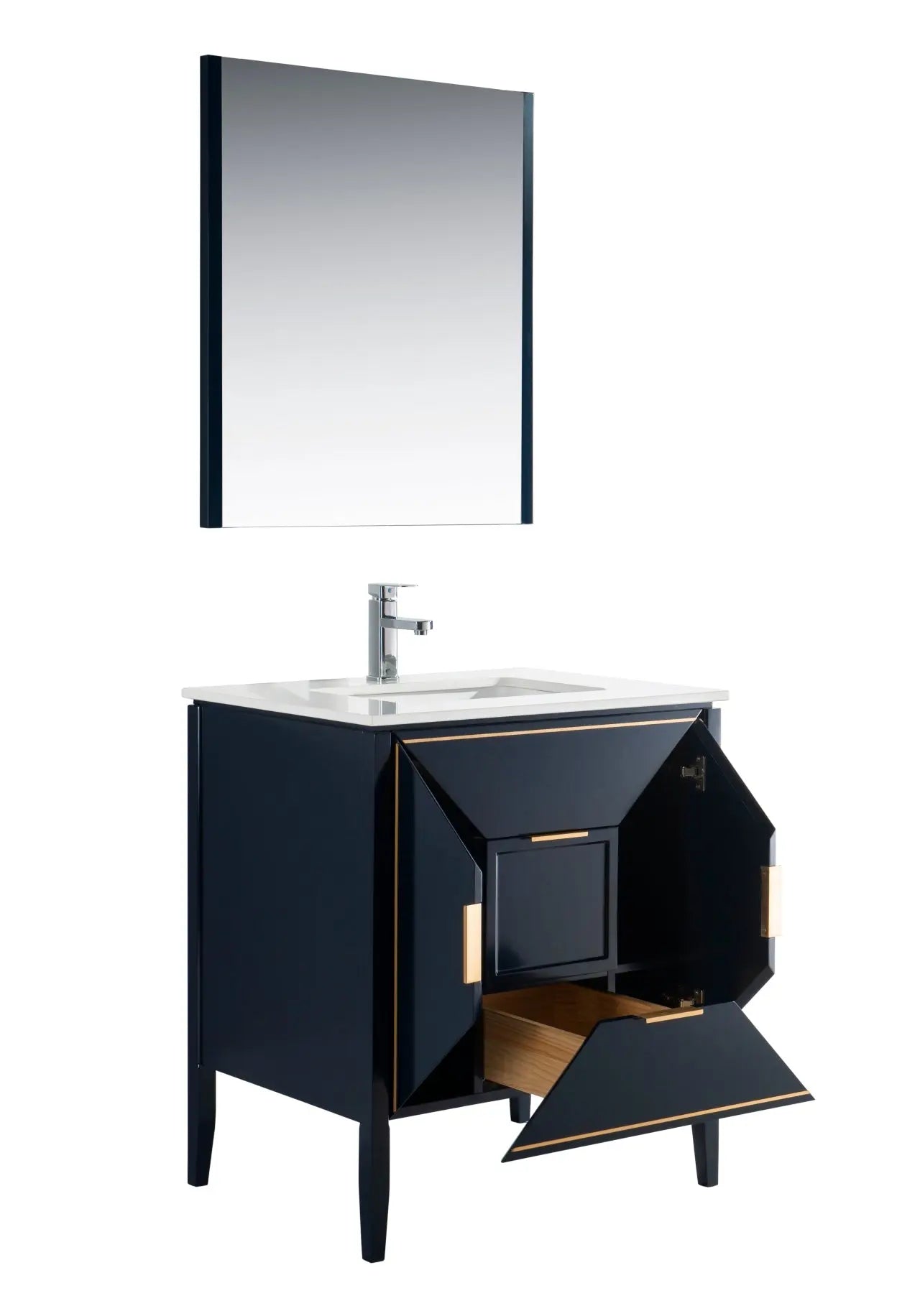 Kube Bath Vetro 30″ Gloss Blue Vanity W/ Quartz Counter Top - Plumbing Market
