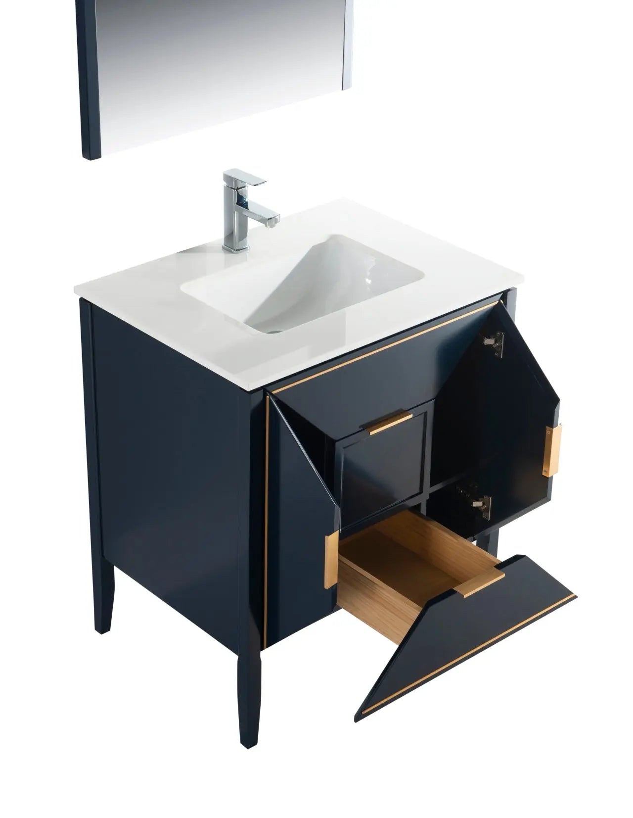 Kube Bath Vetro 30″ Gloss Blue Vanity W/ Quartz Counter Top - Plumbing Market