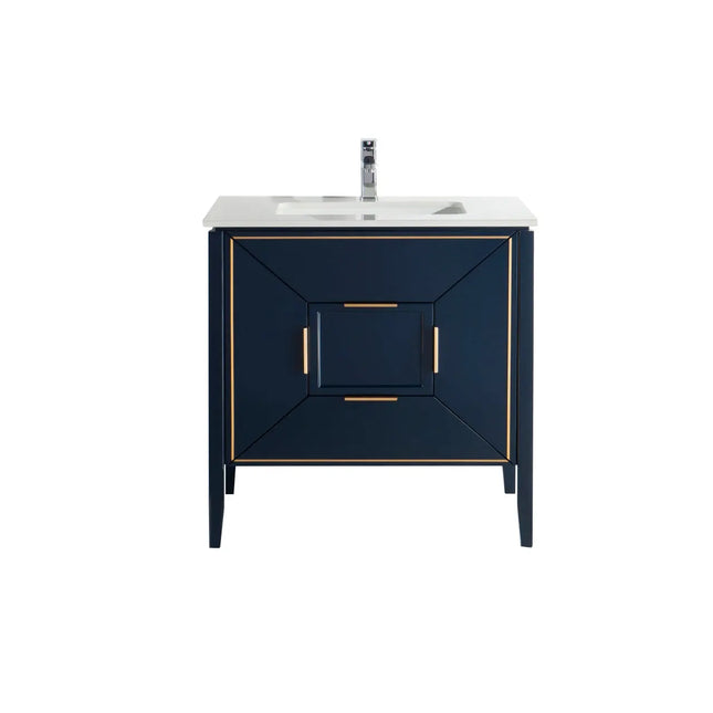 Kube Bath Vetro 36″ Gloss Blue Vanity W/ Quartz Counter Top - Plumbing Market