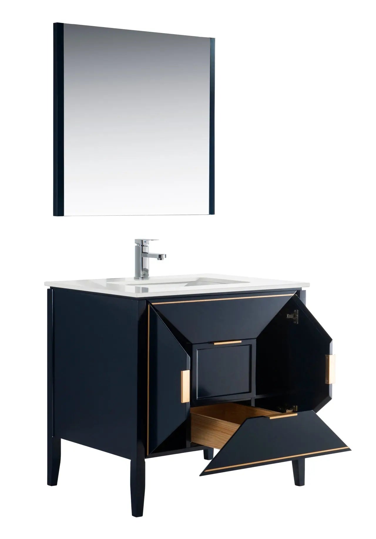 Kube Bath Vetro 36″ Gloss Blue Vanity W/ Quartz Counter Top - Plumbing Market