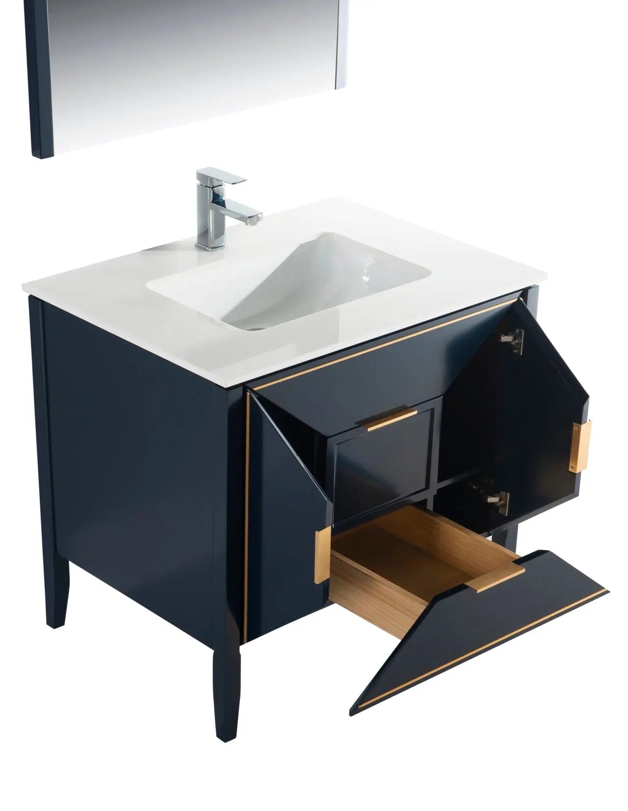 Kube Bath Vetro 36″ Gloss Blue Vanity W/ Quartz Counter Top - Plumbing Market