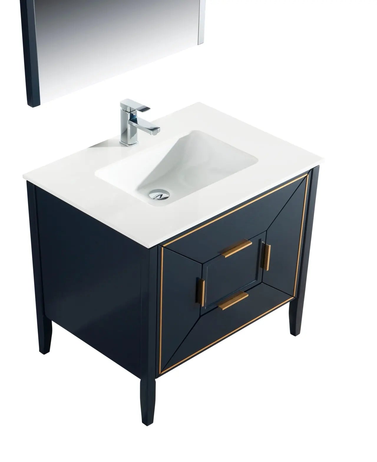 Kube Bath Vetro 36″ Gloss Blue Vanity W/ Quartz Counter Top - Plumbing Market