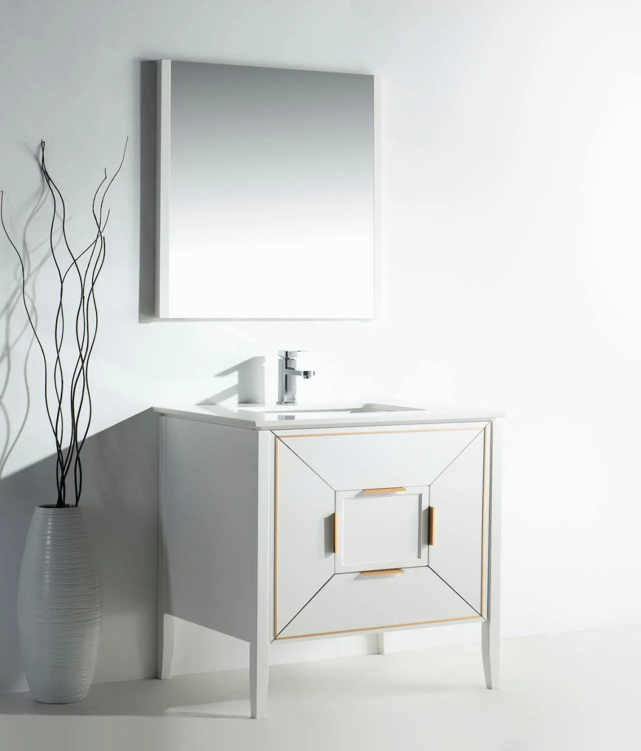Kube Bath Vetro 36″ Gloss White Vanity W/ Quartz Counter Top - Plumbing Market