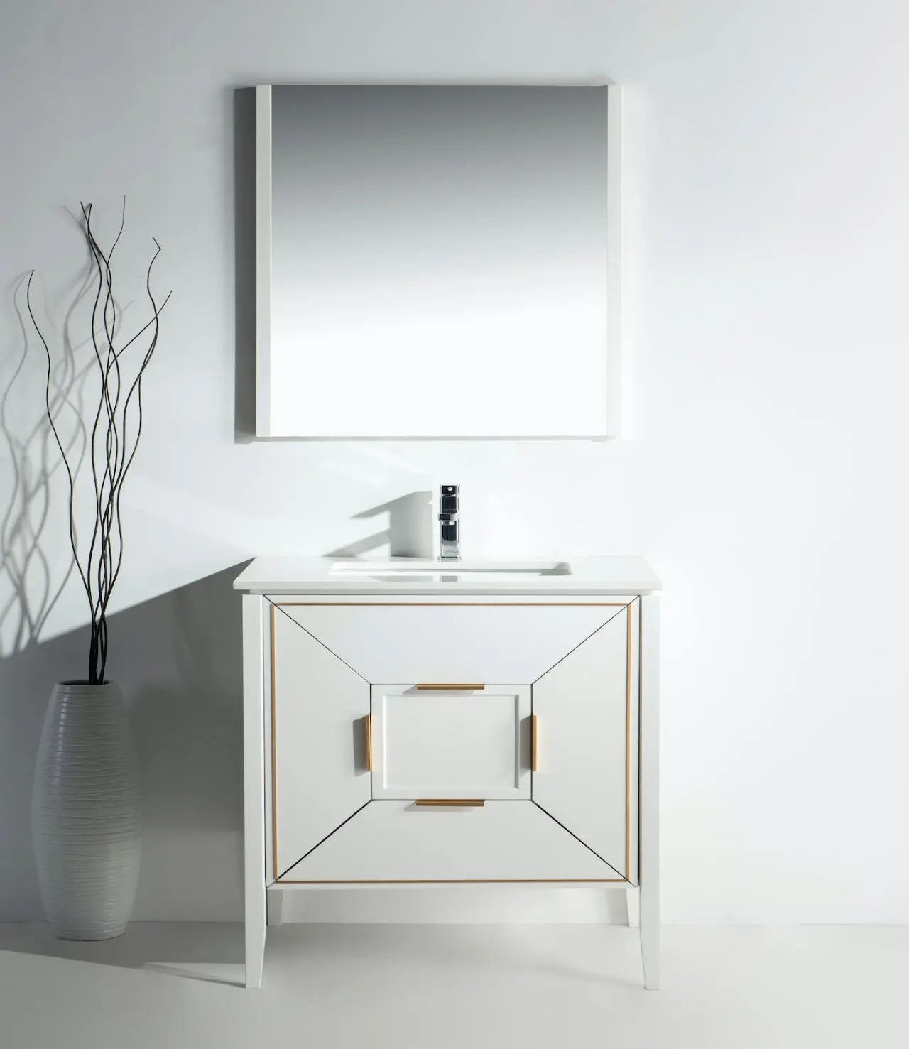 Kube Bath Vetro 36″ Gloss White Vanity W/ Quartz Counter Top - Plumbing Market
