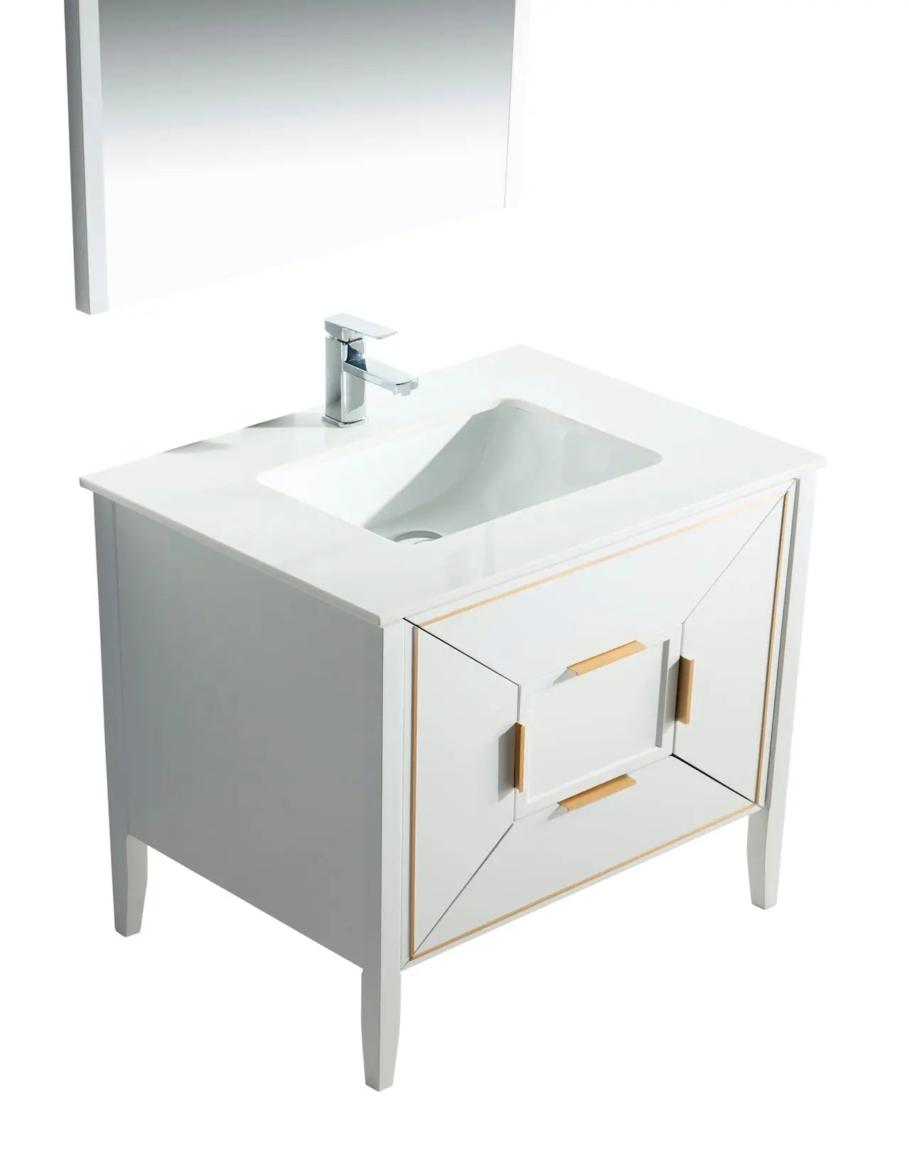 Kube Bath Vetro 36″ Gloss White Vanity W/ Quartz Counter Top - Plumbing Market