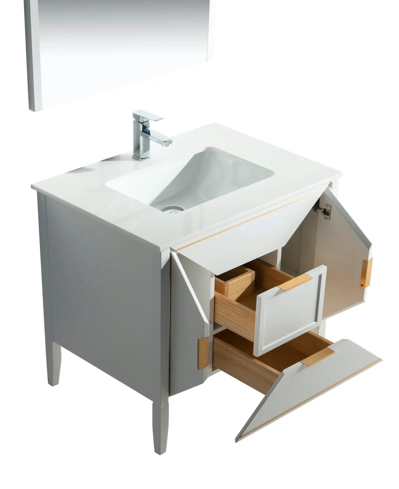 Kube Bath Vetro 36″ Gloss White Vanity W/ Quartz Counter Top - Plumbing Market