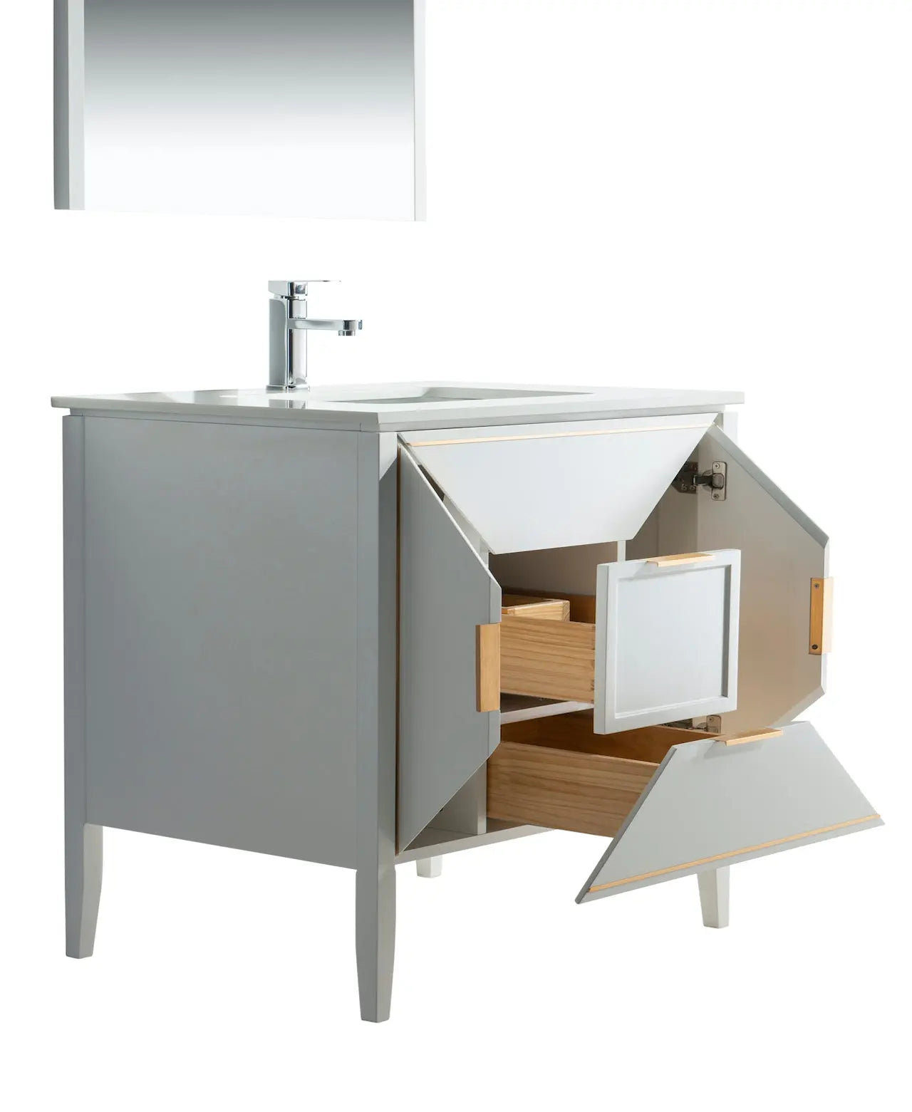 Kube Bath Vetro 36″ Gloss White Vanity W/ Quartz Counter Top - Plumbing Market