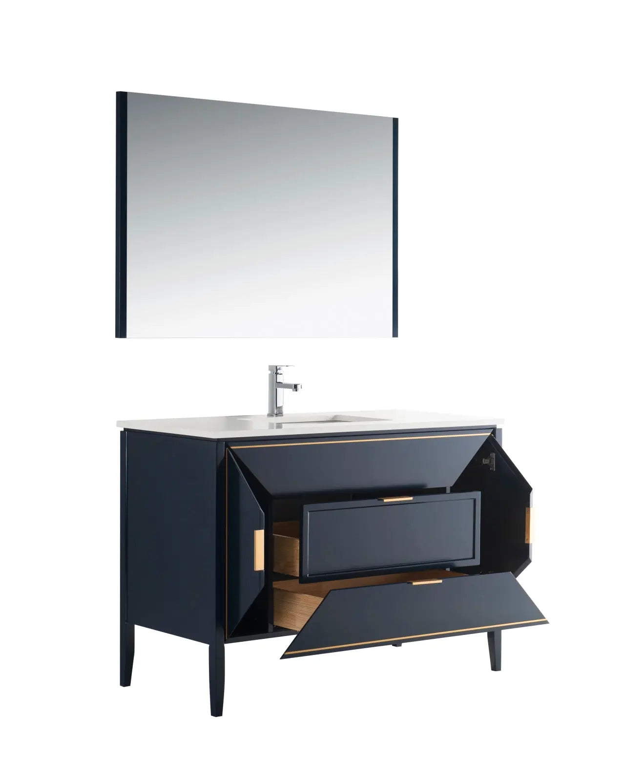 Kube Bath Vetro 48″ Gloss Blue Vanity W/ Quartz Counter Top - Plumbing Market