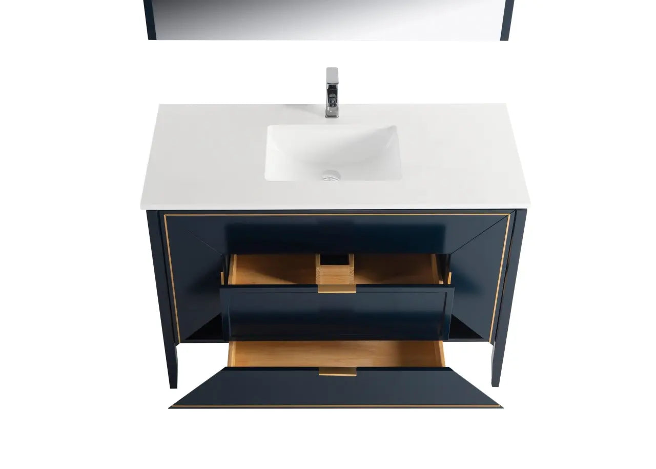 Kube Bath Vetro 48″ Gloss Blue Vanity W/ Quartz Counter Top - Plumbing Market