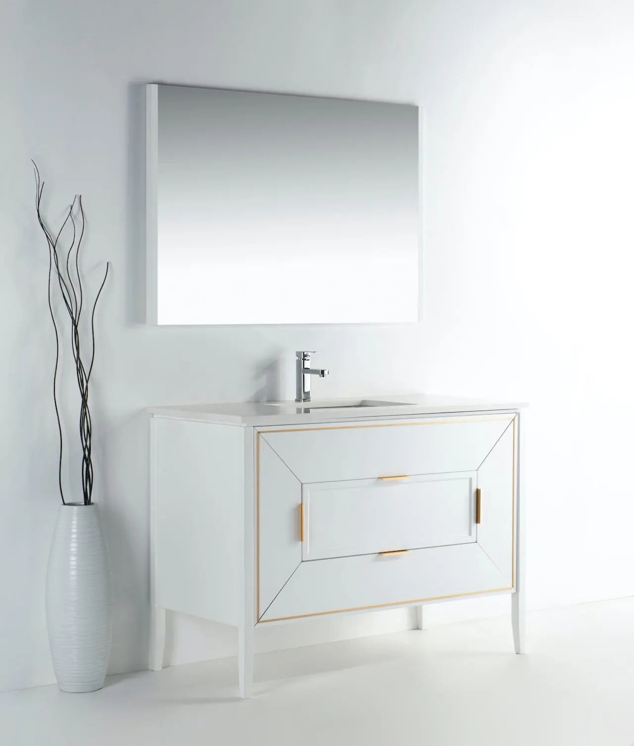 Kube Bath Vetro 48″ Gloss White Vanity W/ Quartz Counter Top - Plumbing Market