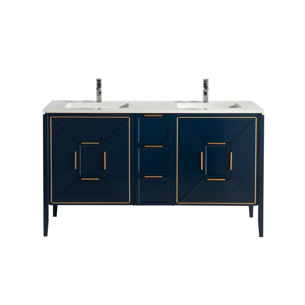 Kube Bath Vetro 60″ Gloss Blue Vanity W/ Quartz Counter Top - Plumbing Market