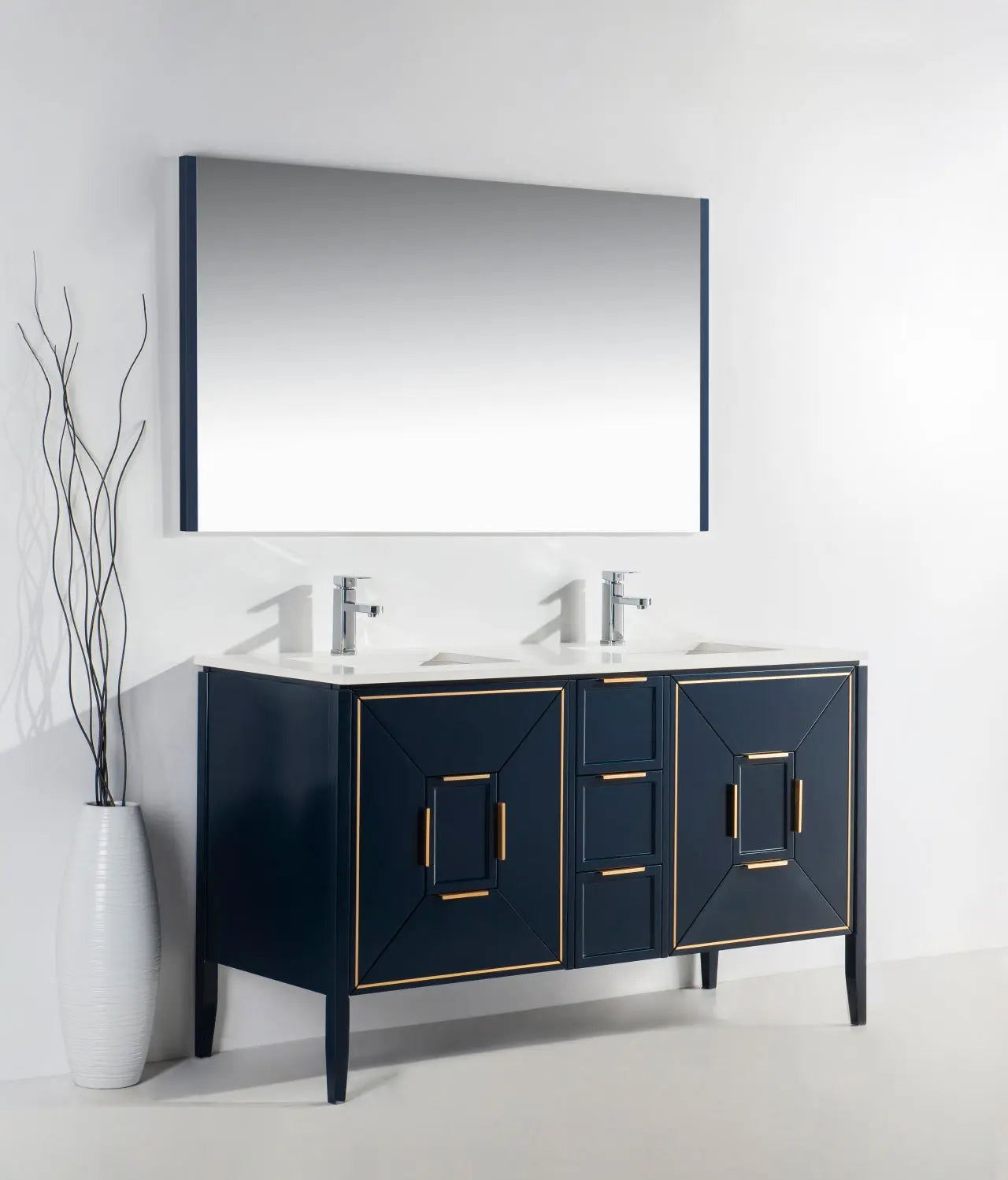 Kube Bath Vetro 60″ Gloss Blue Vanity W/ Quartz Counter Top - Plumbing Market