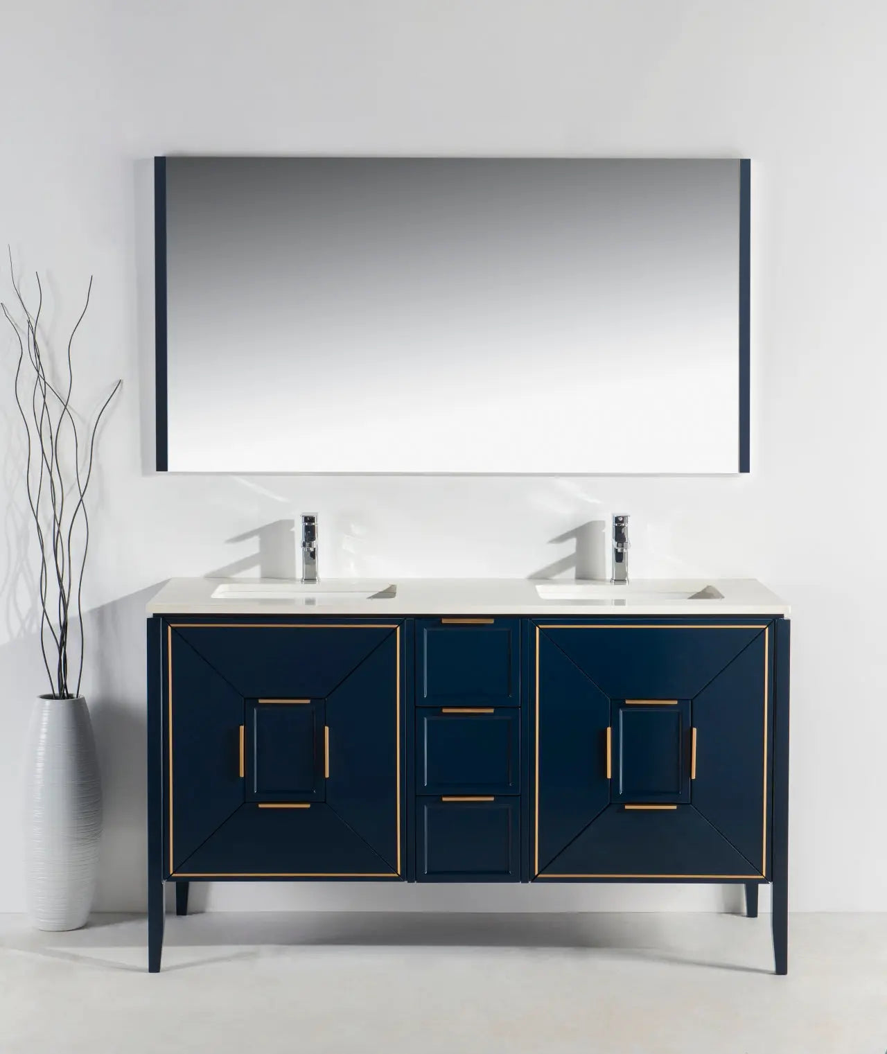 Kube Bath Vetro 60″ Gloss Blue Vanity W/ Quartz Counter Top - Plumbing Market