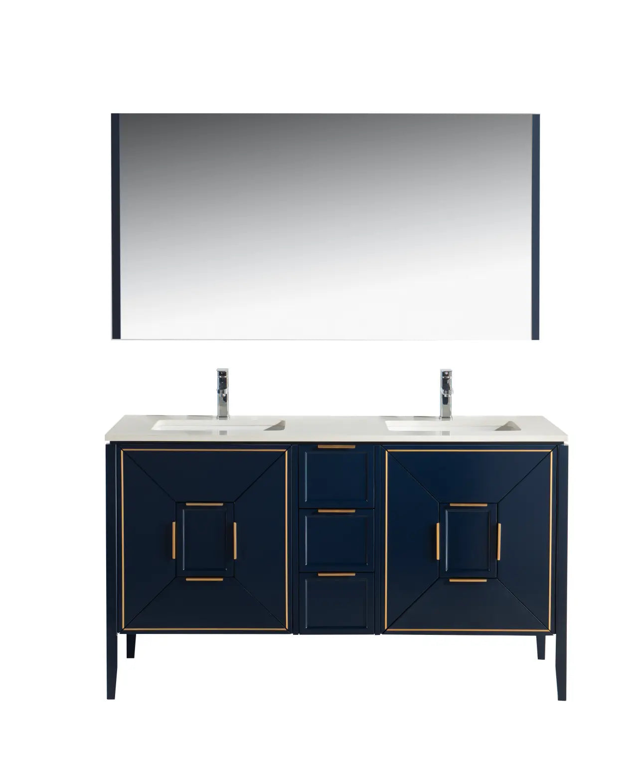 Kube Bath Vetro 60″ Gloss Blue Vanity W/ Quartz Counter Top - Plumbing Market