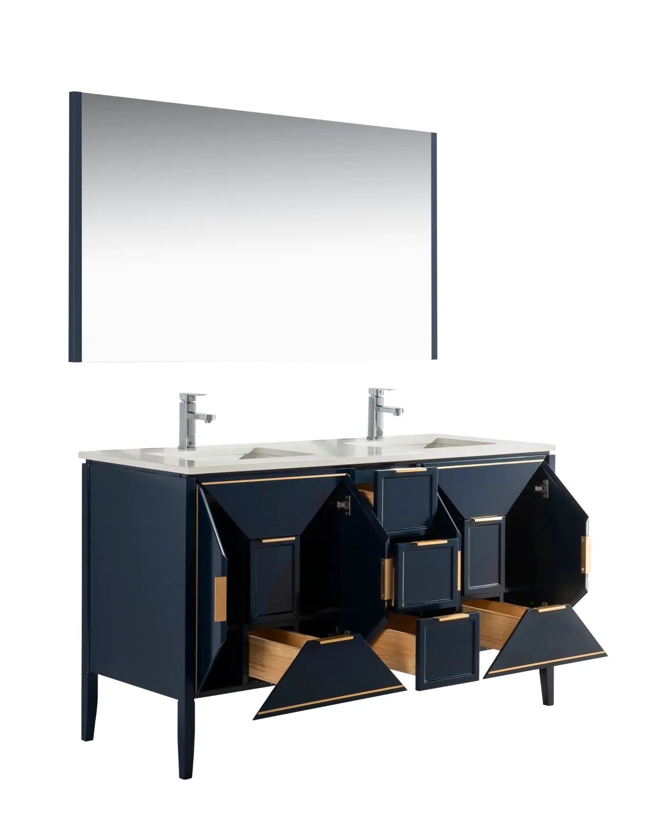 Kube Bath Vetro 60″ Gloss Blue Vanity W/ Quartz Counter Top - Plumbing Market