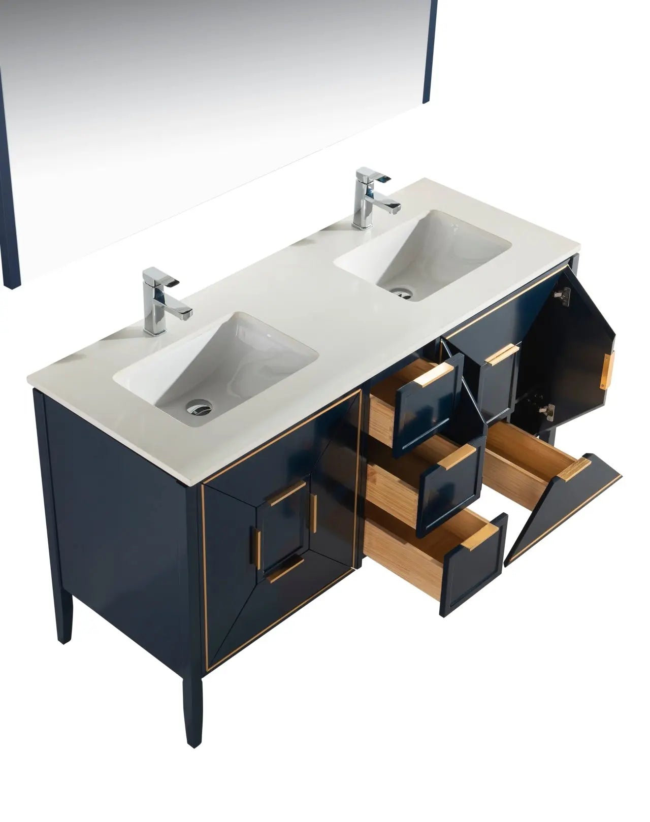 Kube Bath Vetro 60″ Gloss Blue Vanity W/ Quartz Counter Top - Plumbing Market