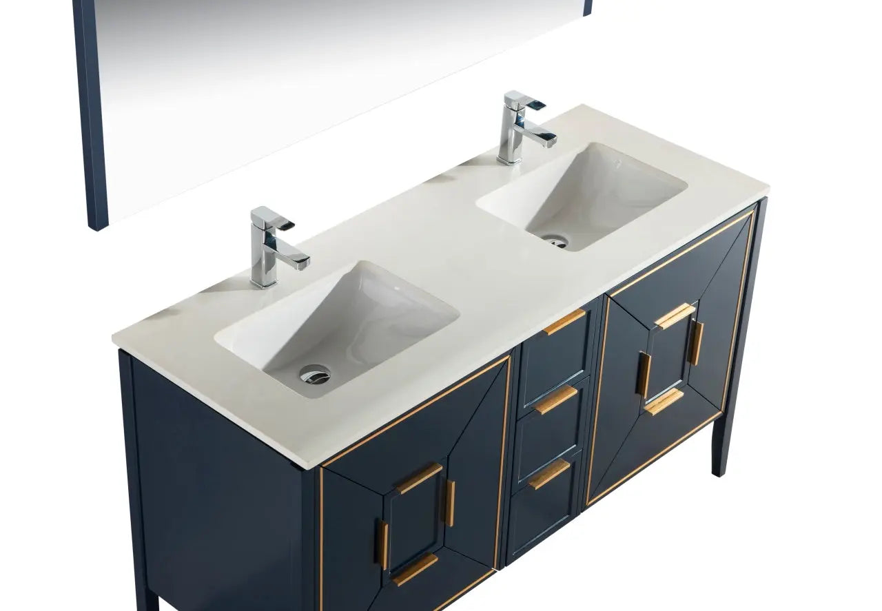 Kube Bath Vetro 60″ Gloss Blue Vanity W/ Quartz Counter Top - Plumbing Market