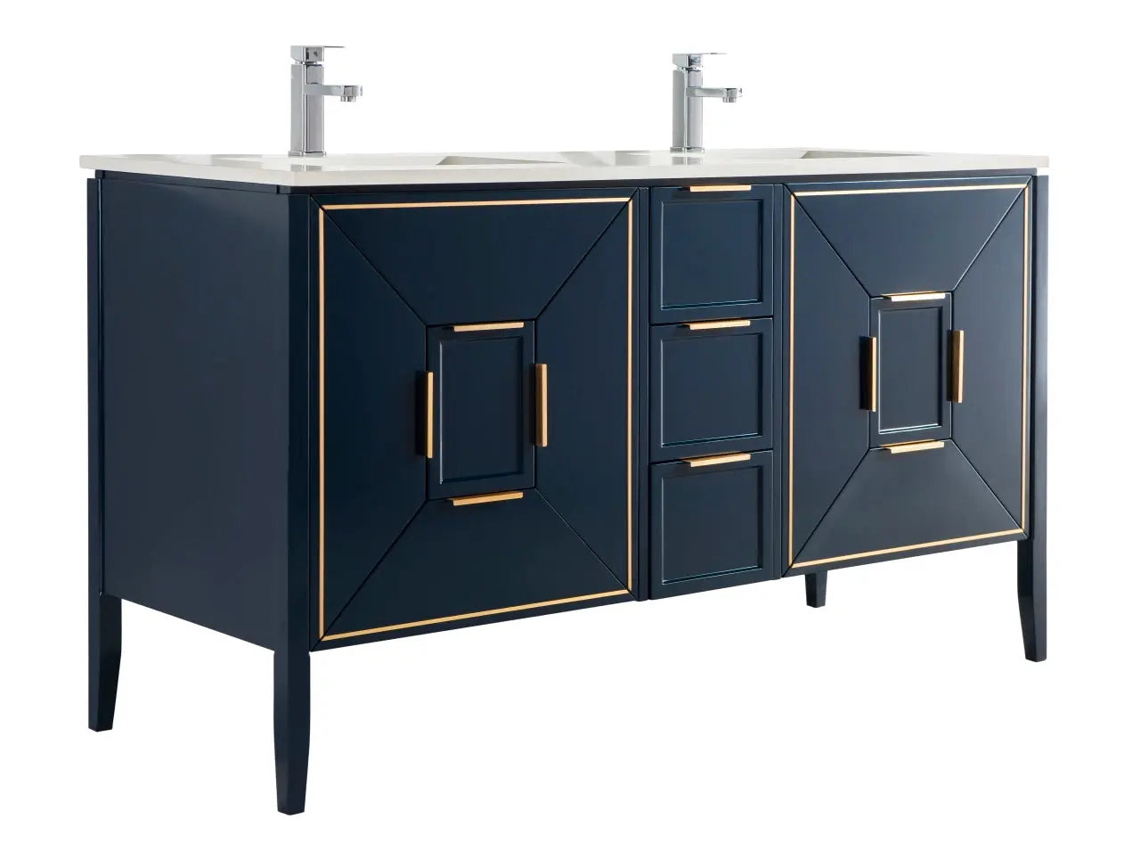 Kube Bath Vetro 60″ Gloss Blue Vanity W/ Quartz Counter Top - Plumbing Market