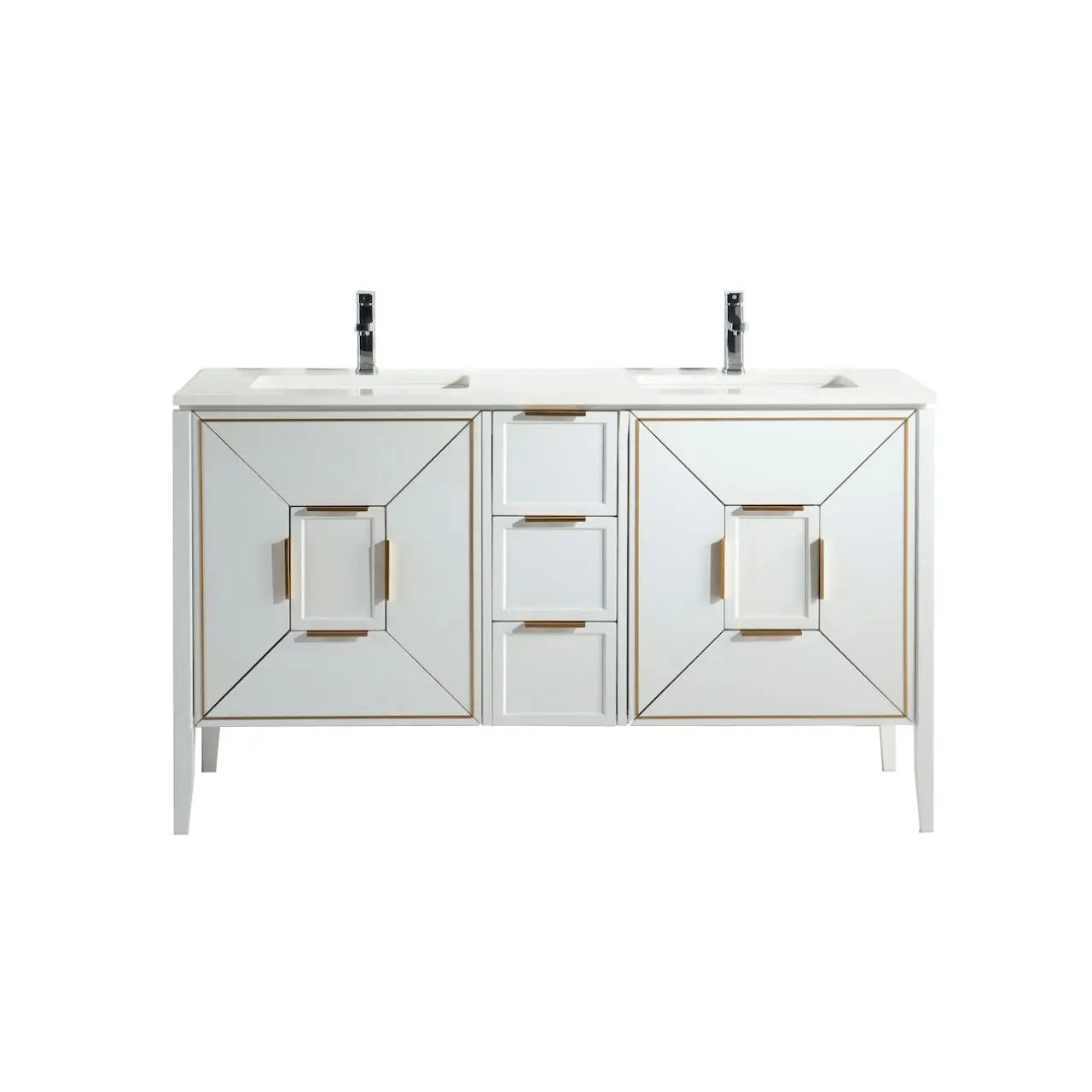 Kube Bath Vetro 60″ Gloss White Vanity W/ Quartz Counter Top - Plumbing Market