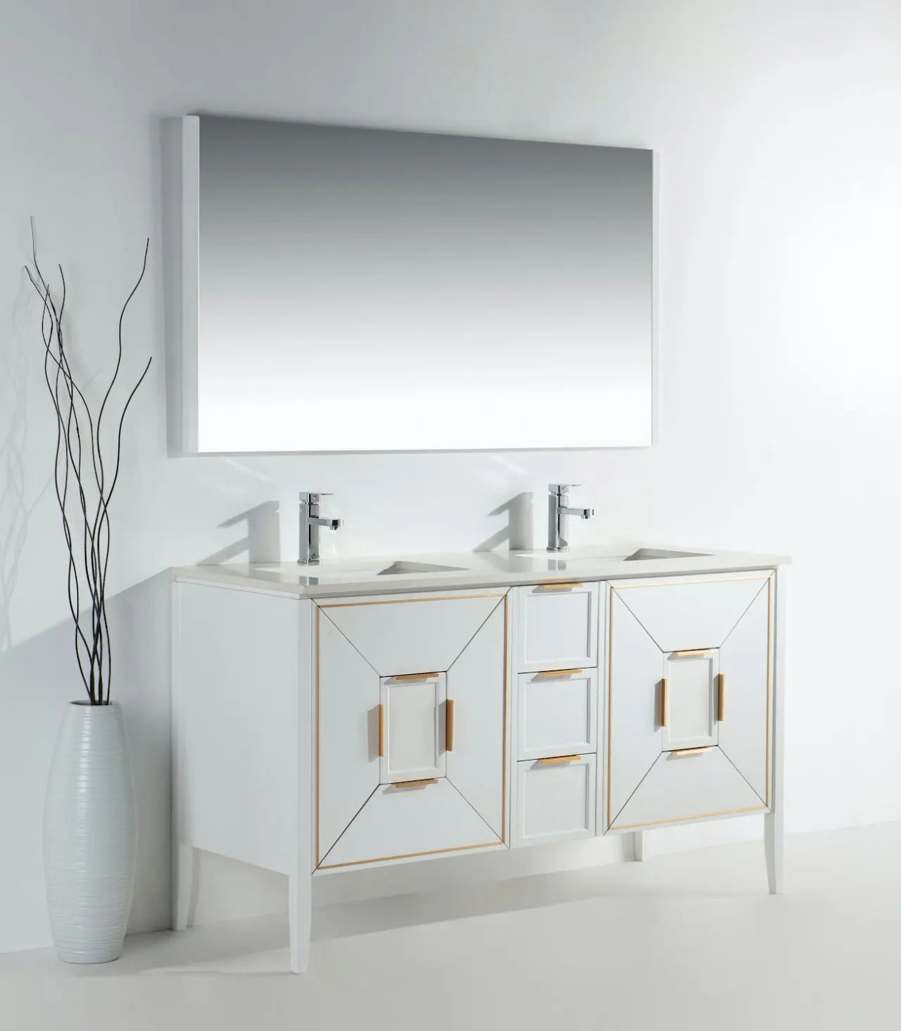 Kube Bath Vetro 60″ Gloss White Vanity W/ Quartz Counter Top - Plumbing Market