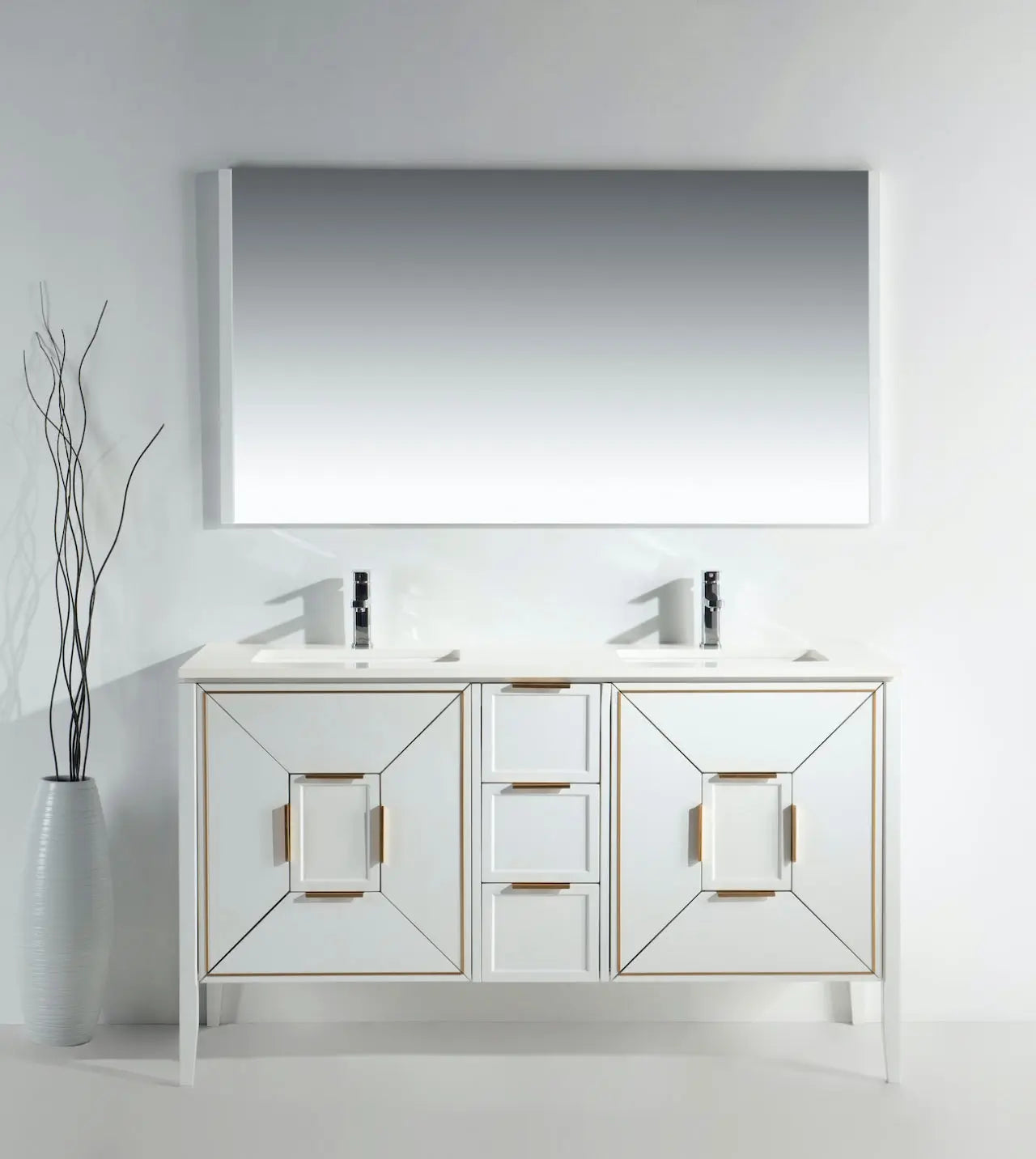 Kube Bath Vetro 60″ Gloss White Vanity W/ Quartz Counter Top - Plumbing Market