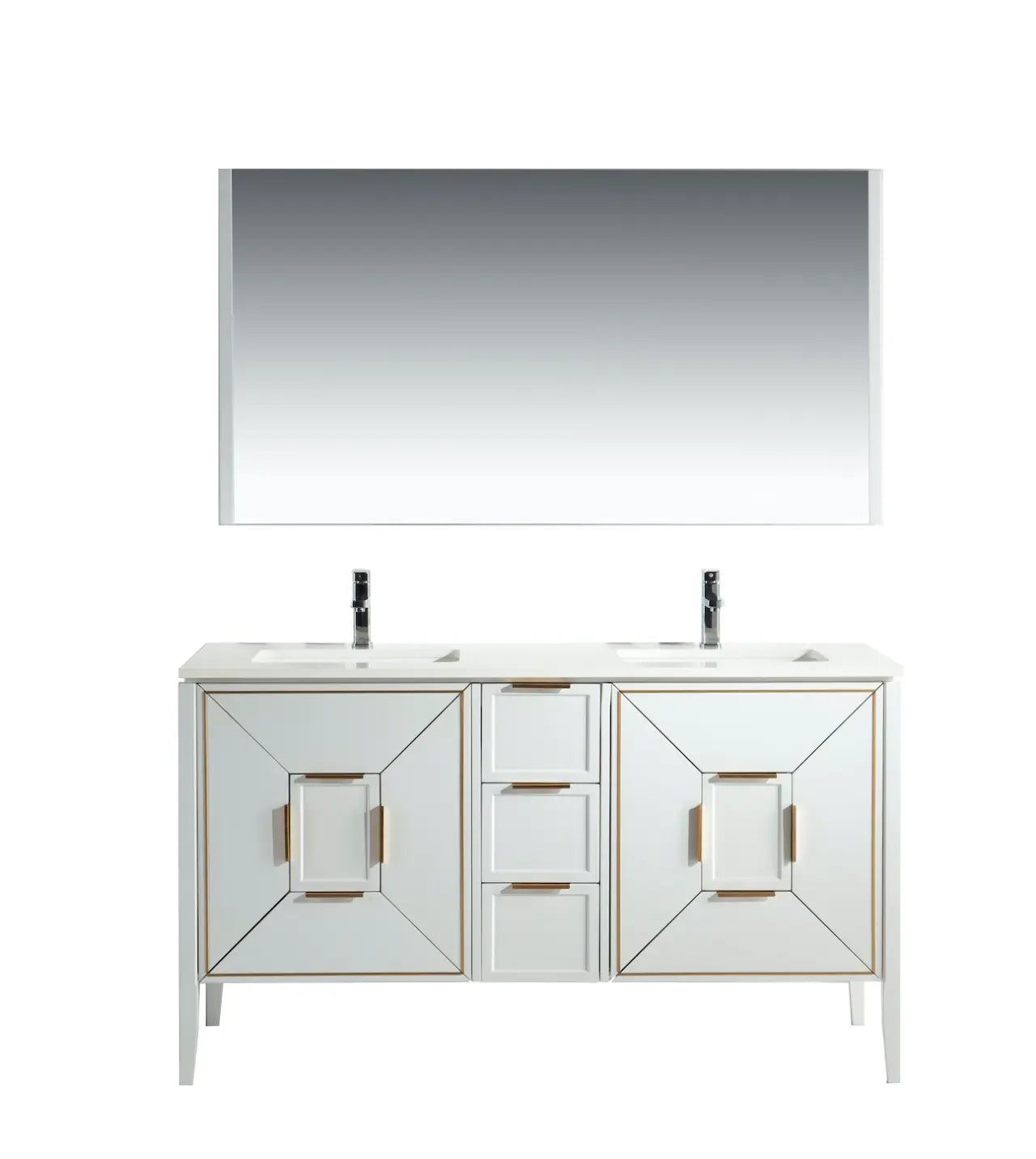 Kube Bath Vetro 60″ Gloss White Vanity W/ Quartz Counter Top - Plumbing Market