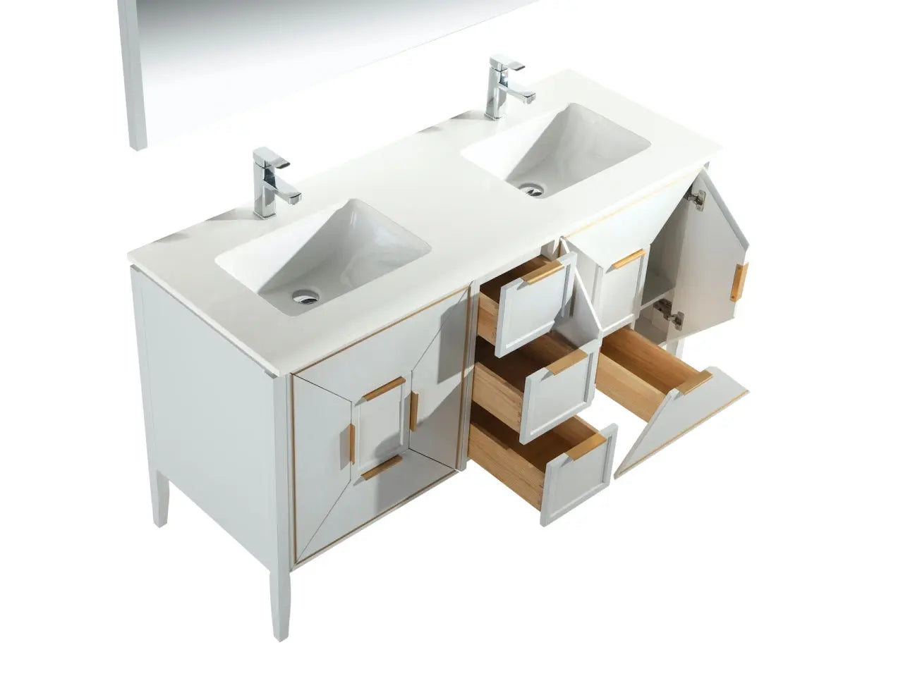 Kube Bath Vetro 60″ Gloss White Vanity W/ Quartz Counter Top - Plumbing Market