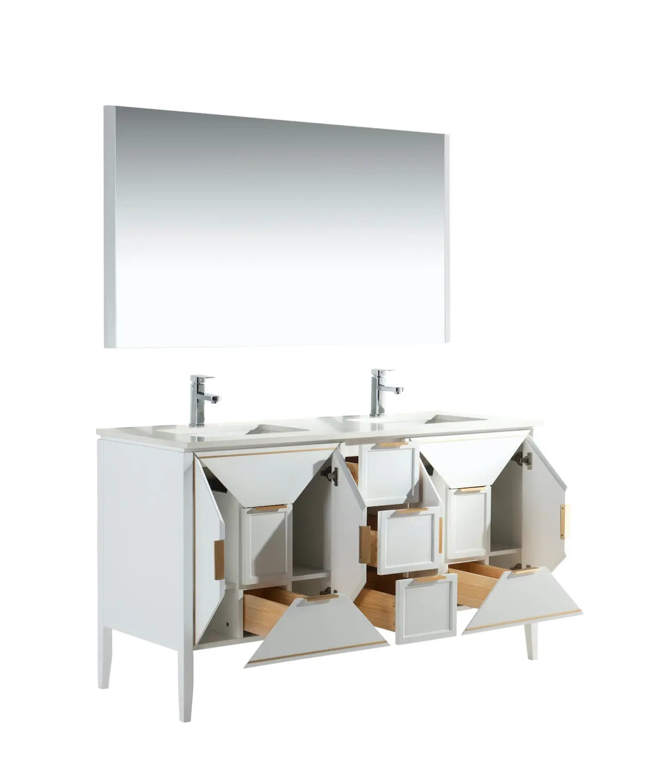 Kube Bath Vetro 60″ Gloss White Vanity W/ Quartz Counter Top - Plumbing Market