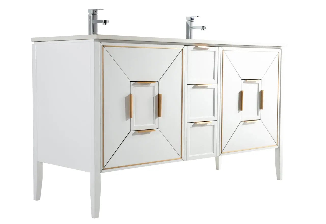 Kube Bath Vetro 60″ Gloss White Vanity W/ Quartz Counter Top - Plumbing Market