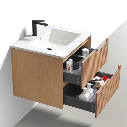 KubeBath 24” Fiore Modern Wall Mount Bathroom Vanity – Oakwood - Plumbing Market