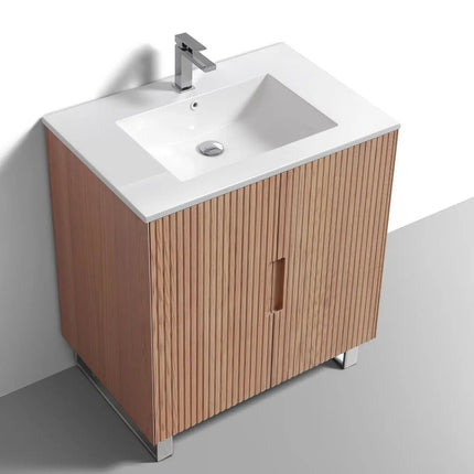 KubeBath 32” Fiore Free Standing Bathroom Vanity Oakwood FSKSW32 - Plumbing Market