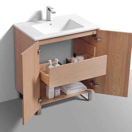 KubeBath 32” Fiore Free Standing Bathroom Vanity Oakwood FSKSW32 - Plumbing Market