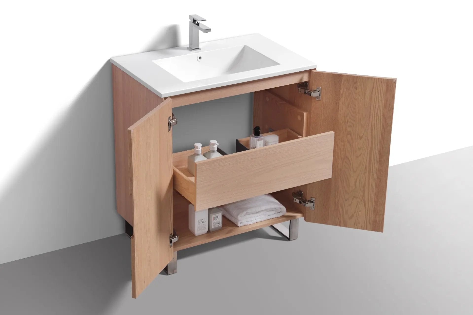KubeBath 32” Fiore Free Standing Bathroom Vanity Oakwood FSKSW32 - Plumbing Market