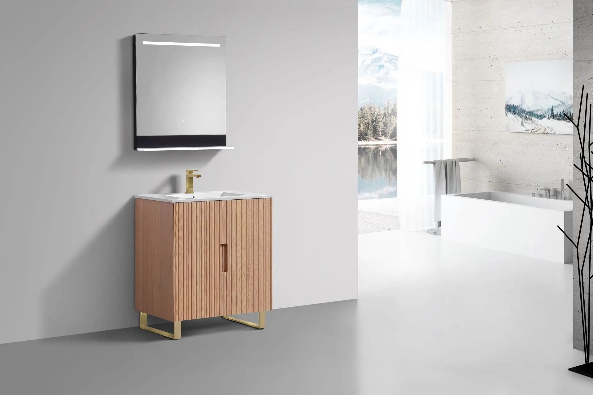 KubeBath 32” Fiore Free Standing Bathroom Vanity Oakwood FSKSW32 - Plumbing Market