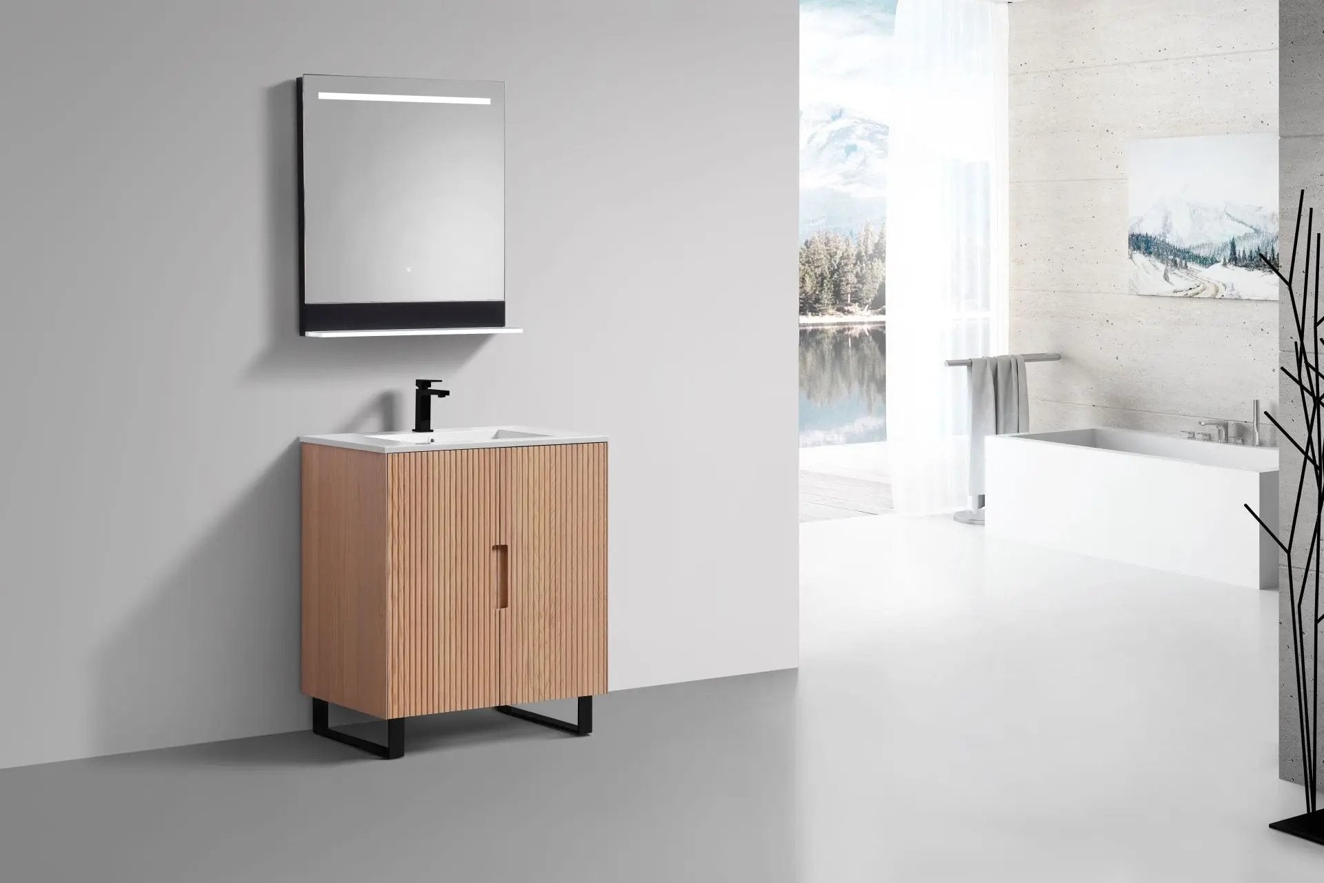KubeBath 32” Fiore Free Standing Bathroom Vanity Oakwood FSKSW32 - Plumbing Market