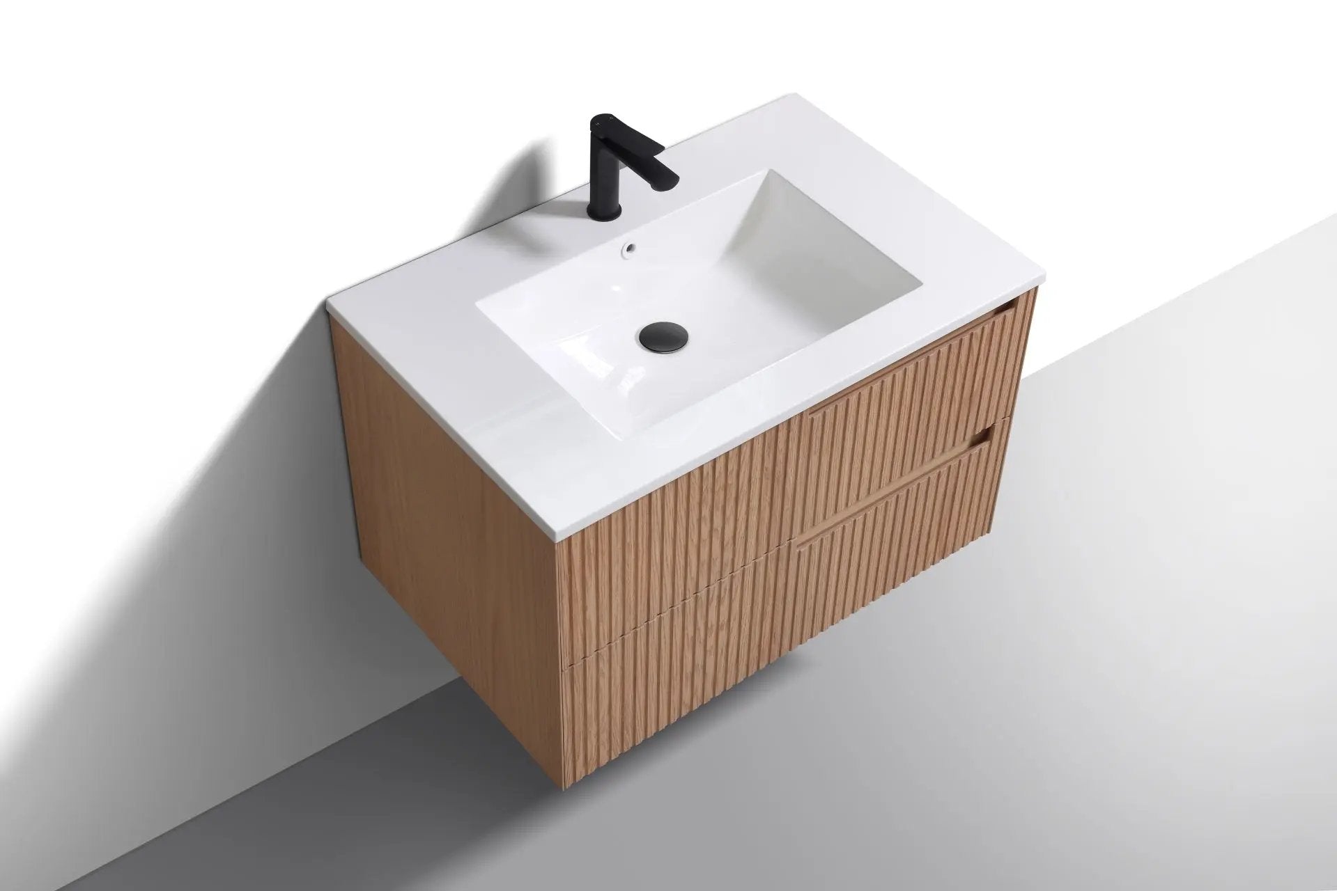 KubeBath 32” Fiore Modern Wall Mount Bathroom Vanity – Oakwood - Plumbing Market